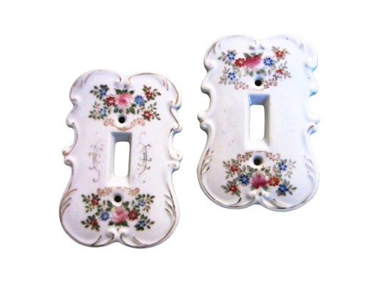 Arnart Creation Japan Porcelain Switch Plates Hand Painted Floral Design - Designer Unique Finds 