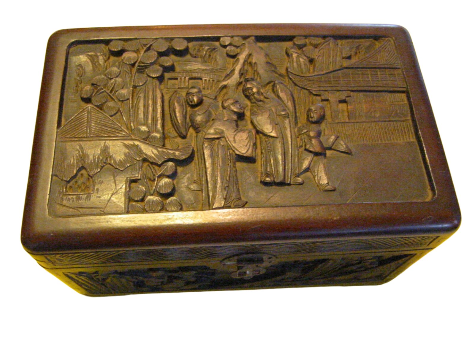 Oriental Hand Carved Storyteller Decorative Asian Letter Box - Designer Unique Finds 