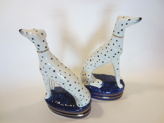 Fitz Floyd White Dalmatians Bookends Gilt Decorated Porcelain Dogs