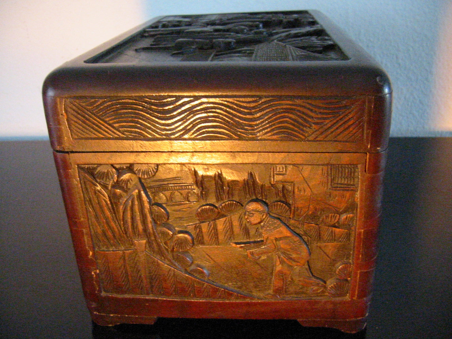 Oriental Hand Carved Storyteller Decorative Asian Letter Box - Designer Unique Finds 