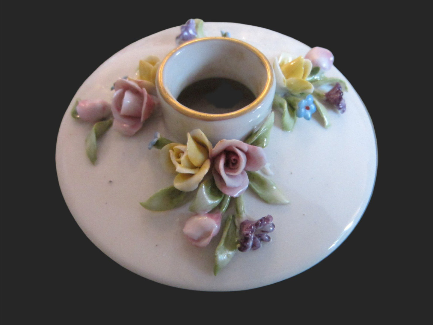 Capodimonte Candle Holders Italian Porcelain Marked N Applied Spring Flowers - Designer Unique Finds 
 - 2