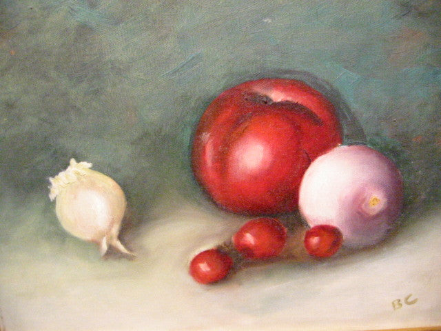 Still Life Fruits Urban Art Impressionist Oil On Canvas Signed BC - Designer Unique Finds 