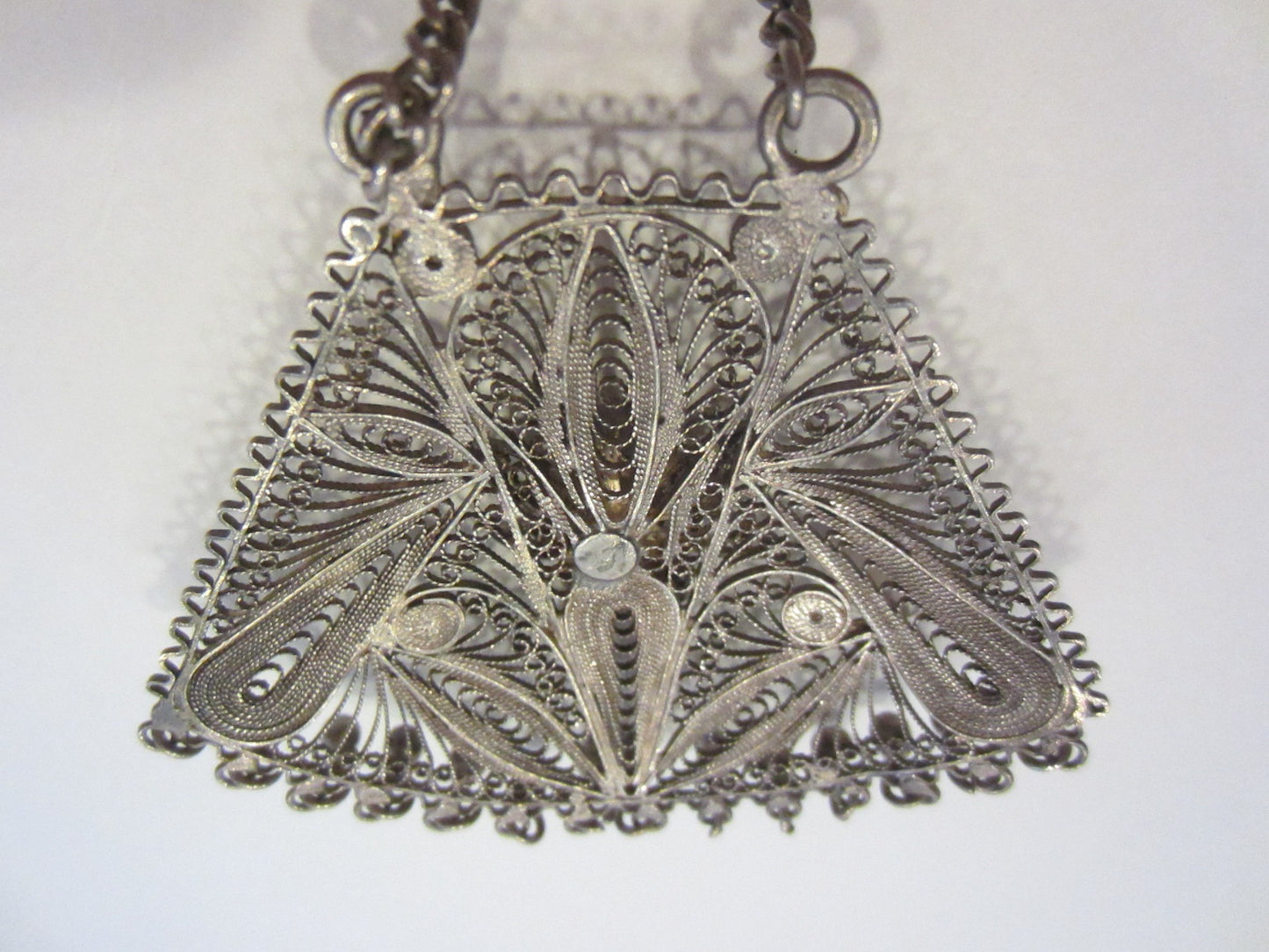 Silver Filigree Mesh Pendant Chain Necklace Floral Beading Decoration - Designer Unique Finds 