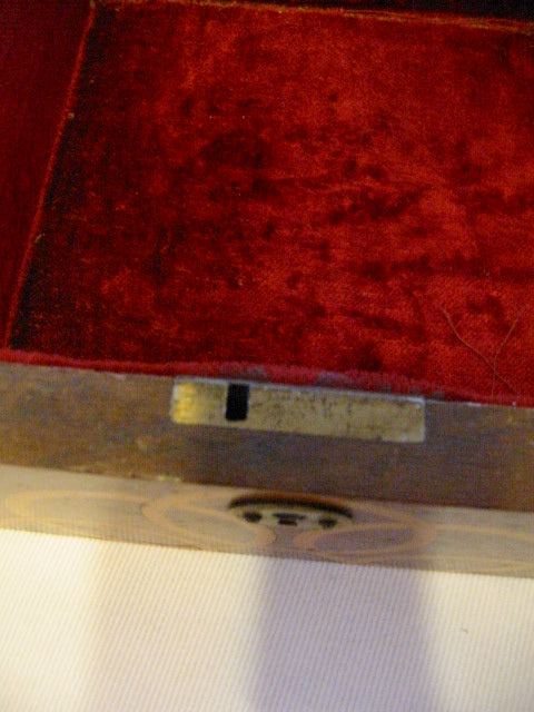 Mahogany Jewelry Box Art Deco Lined Decorated Inlaid Maple Marquetry - Designer Unique Finds 