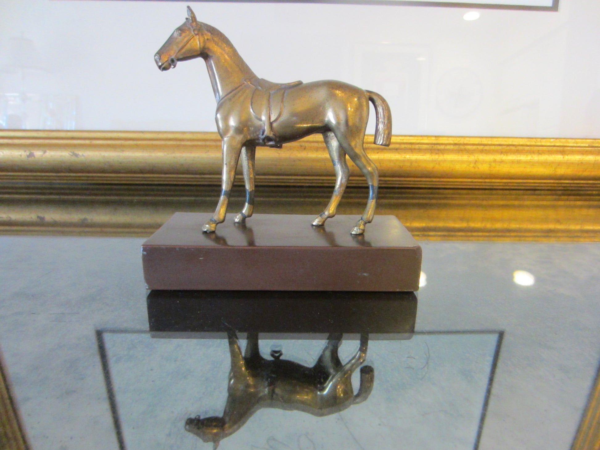 Bronze Horse Sculpture Metal Base Initial JB Mid Century Equestrian Art