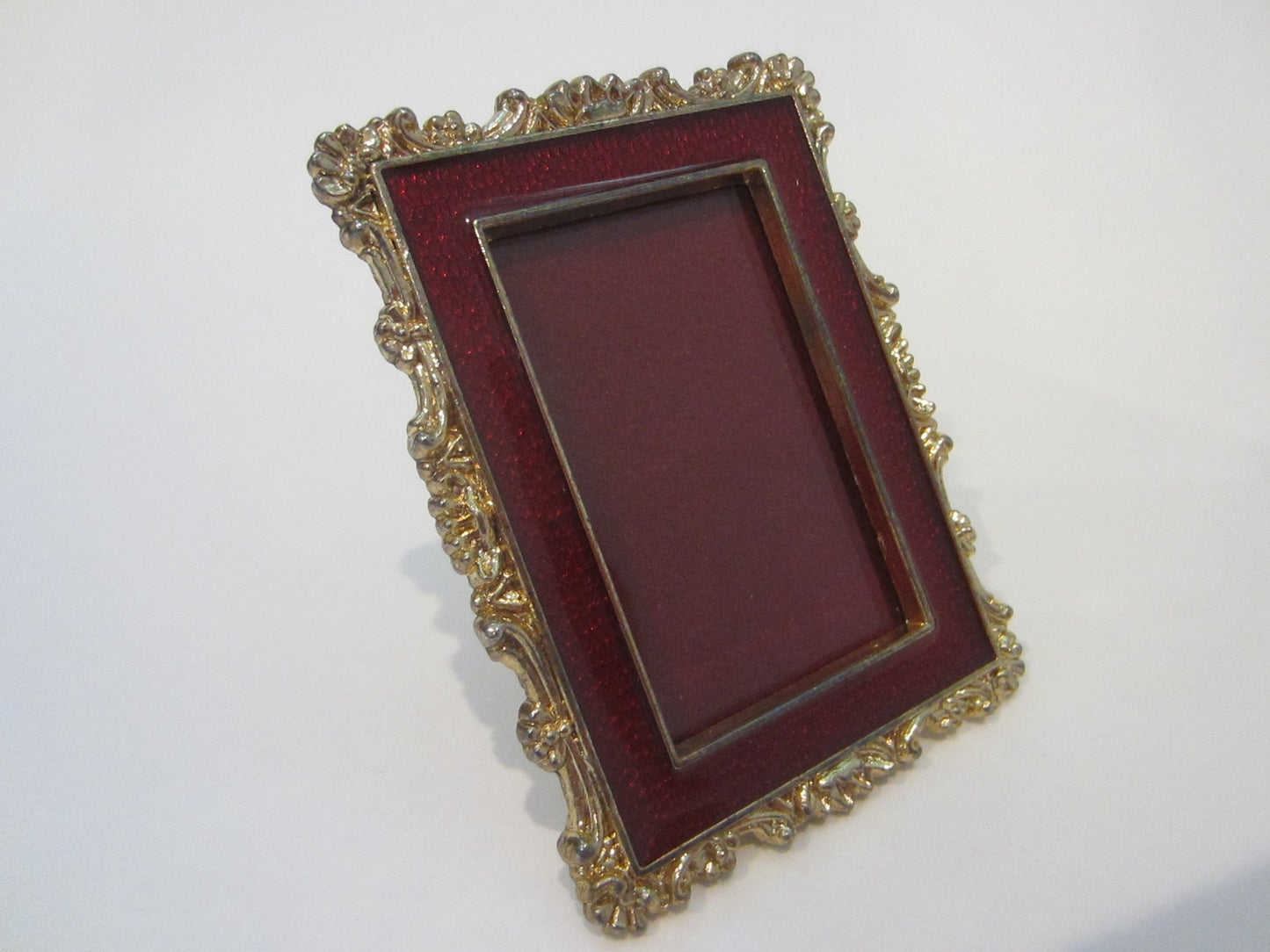 Golden Miniature Photo Frame Red Enameling Marked MRFC90