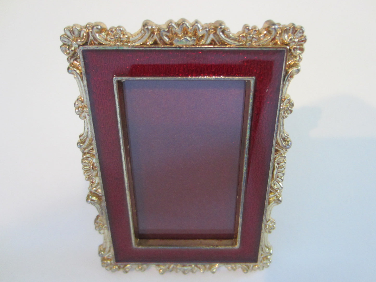 Golden Miniature Photo Frame Red Enameling Marked MRFC90