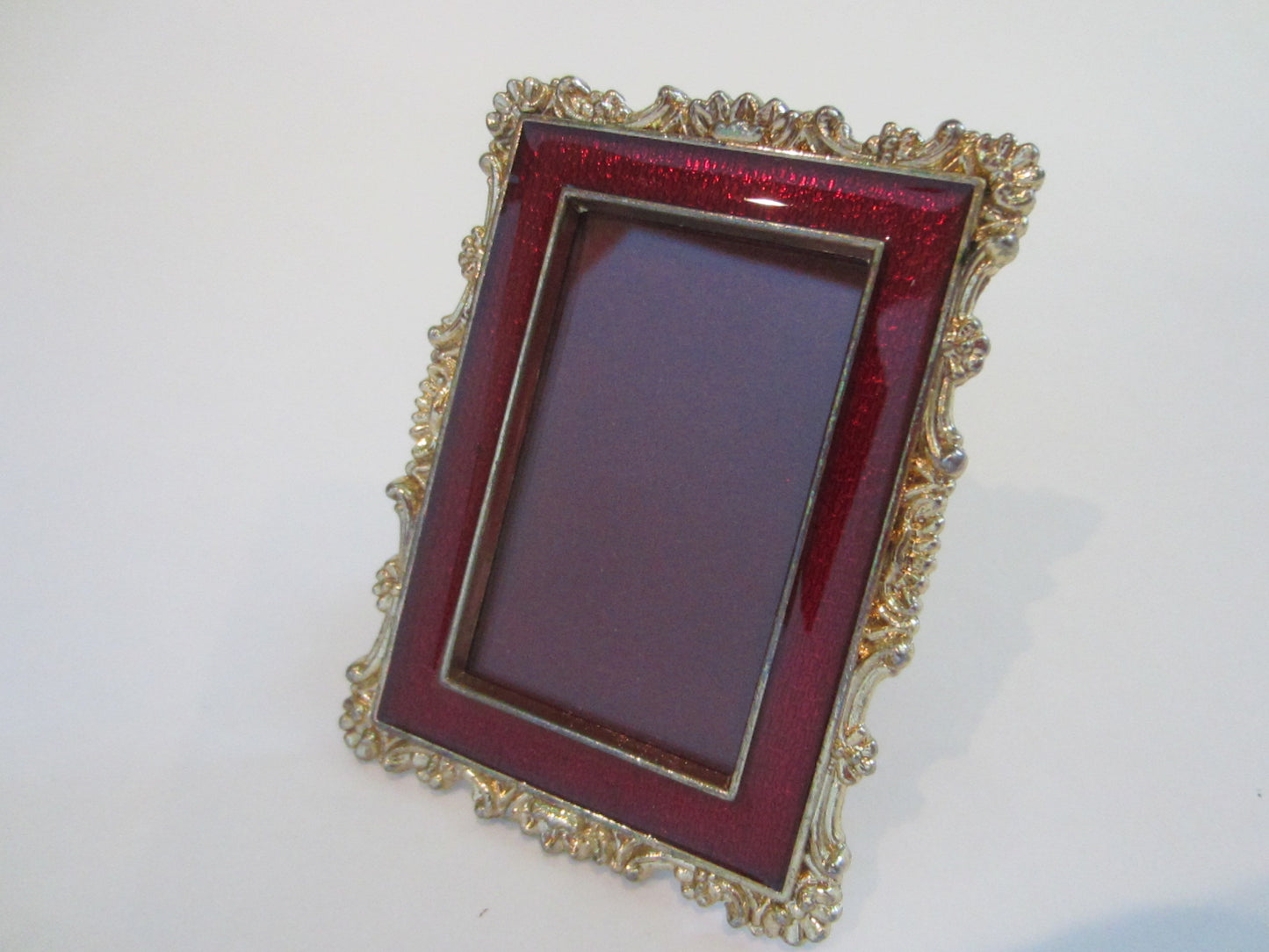 Golden Miniature Photo Frame Red Enameling Marked MRFC90