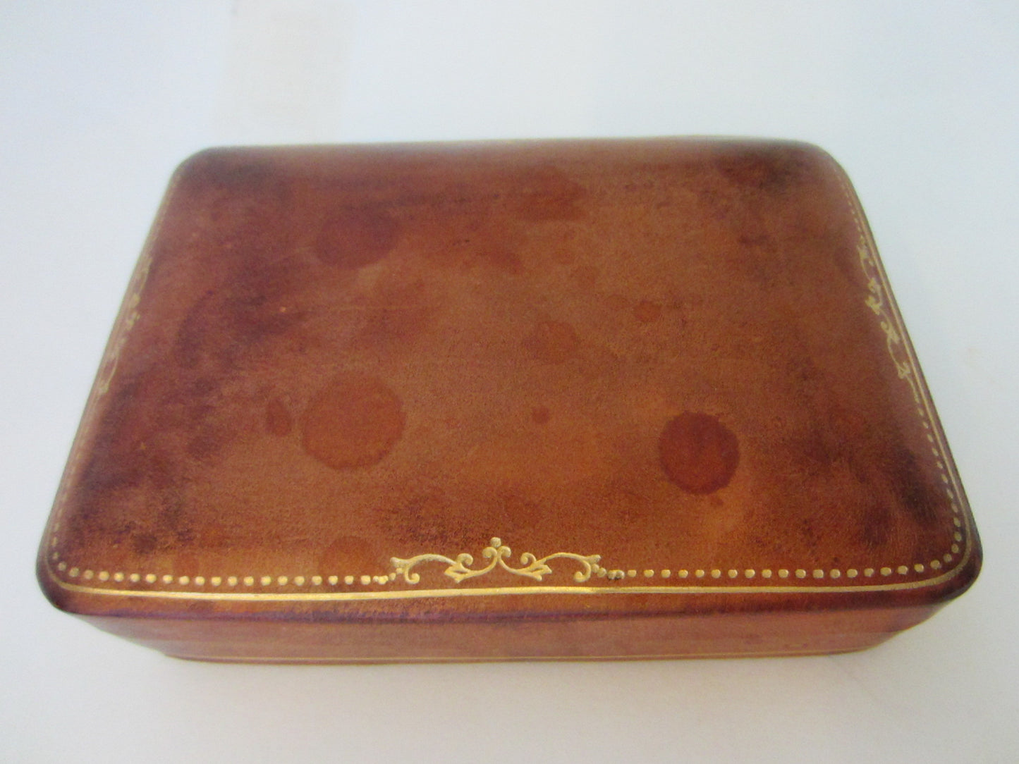 Mezzoni Florence Italy Rococo Style Leather Box Gilt Embossed - Designer Unique Finds 