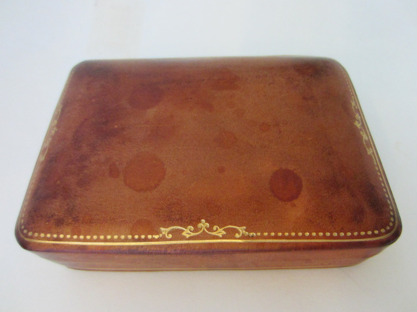 Mazzoni Florence Italy Rococo Style Leather Box Gilt Embossed