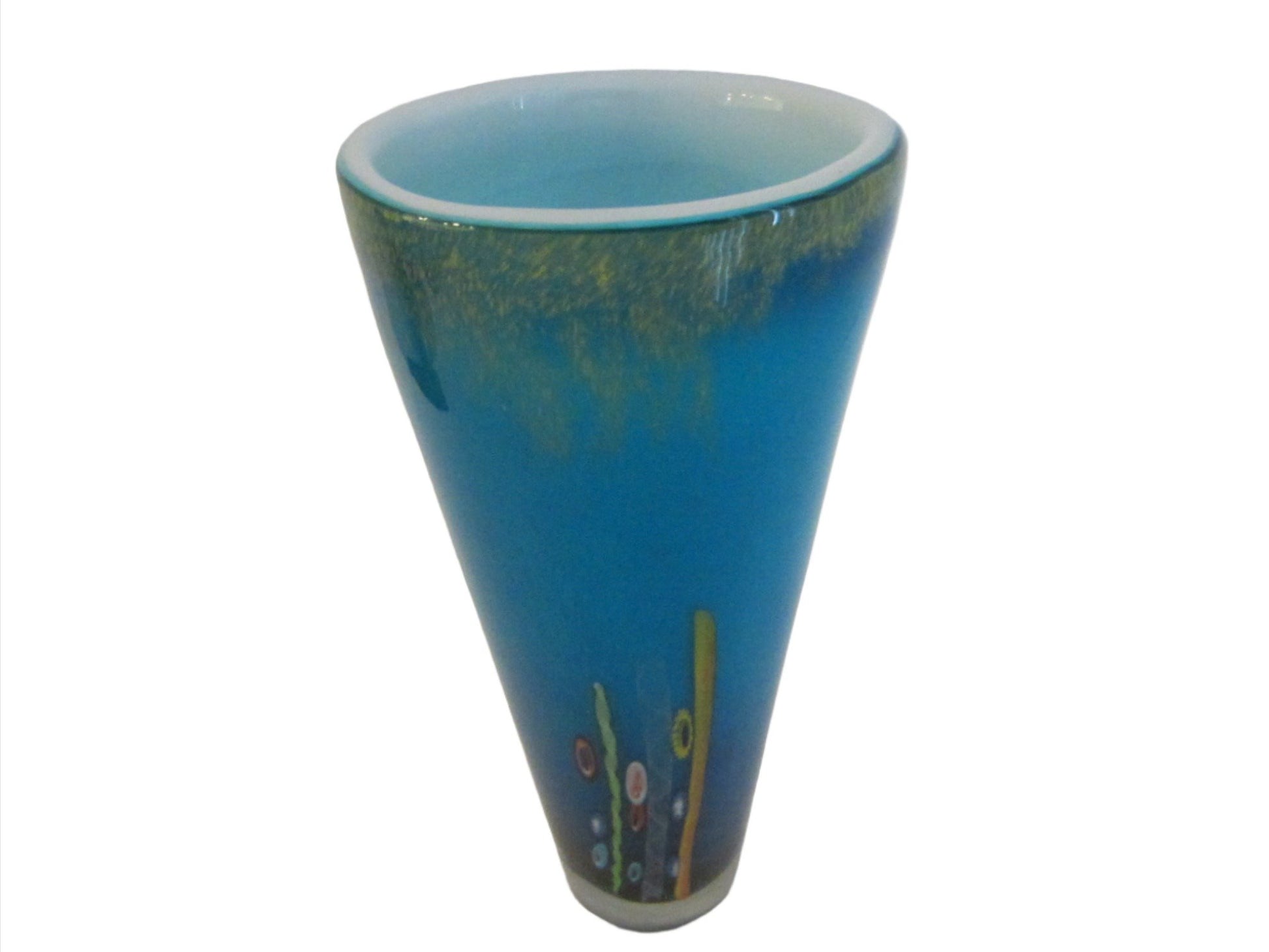 Dino Marten Attribute Blue Glass Venetian Millefiori Vase Gold Inclusion - Designer Unique Finds 