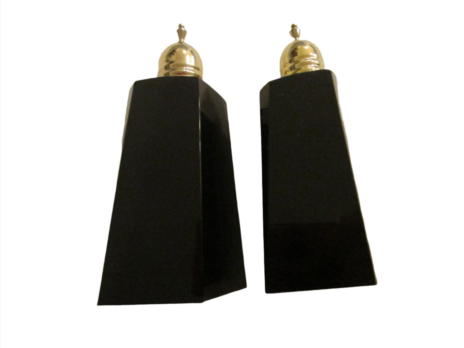 Japanese Black Onyx Salt And Pepper Shakers Brass Stoppers - Designer Unique Finds 
 - 3