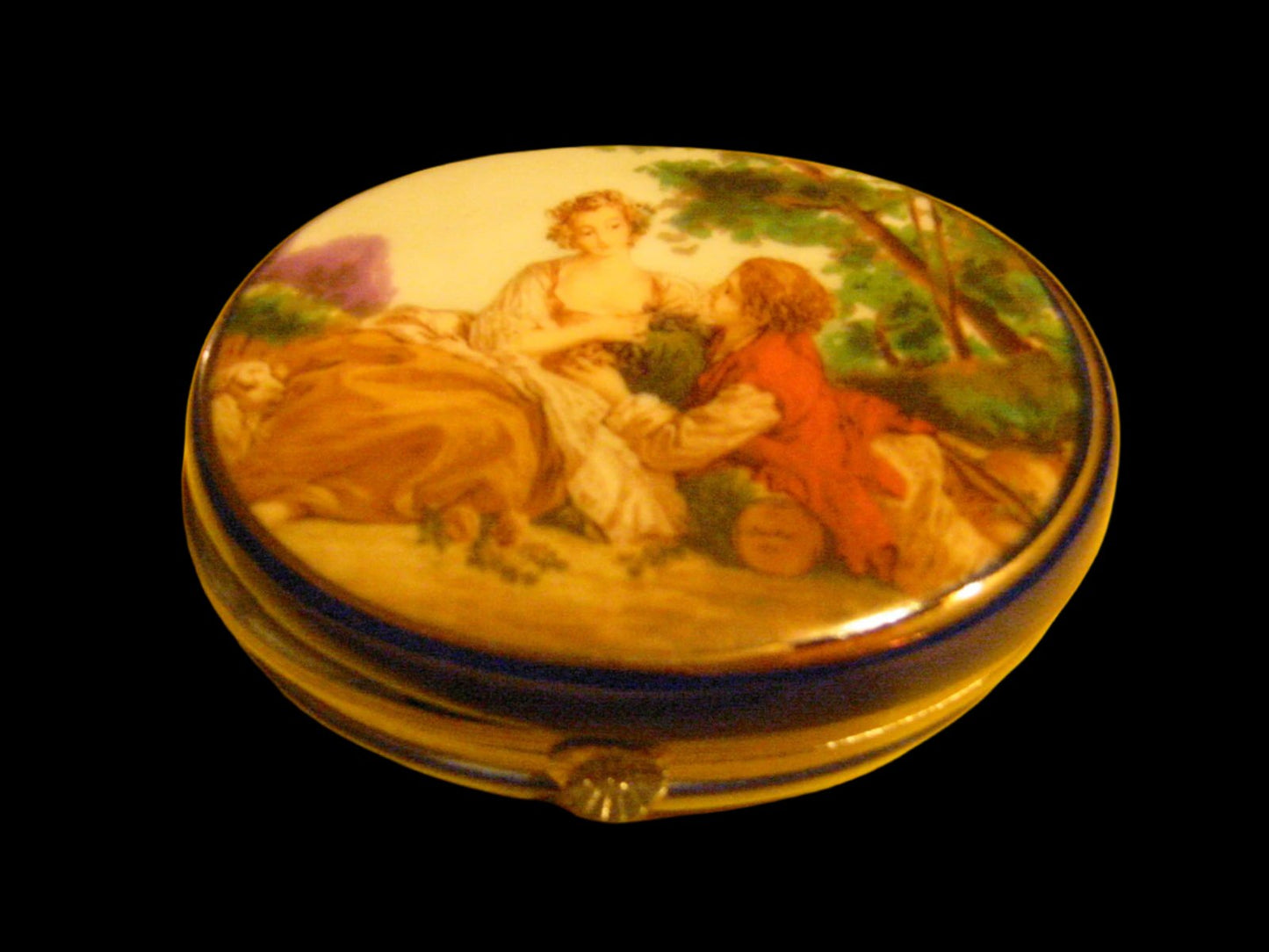 F Boucher Rococo Romantic Signed Ceramic Box Silver Hardware - Designer Unique Finds 
 - 1