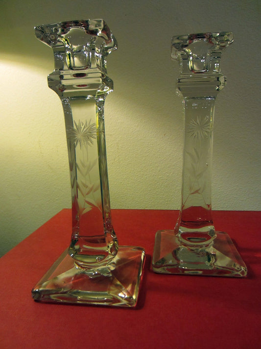 Crystal Candleholders Floral Etching - Designer Unique Finds 