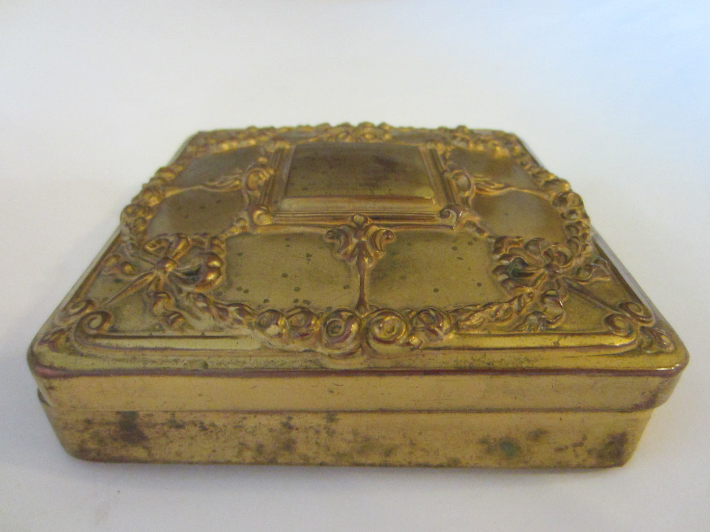 JB Rococo Style Ormolu Bronze Jewelry Box Red Velvet Lining - Designer Unique Finds 