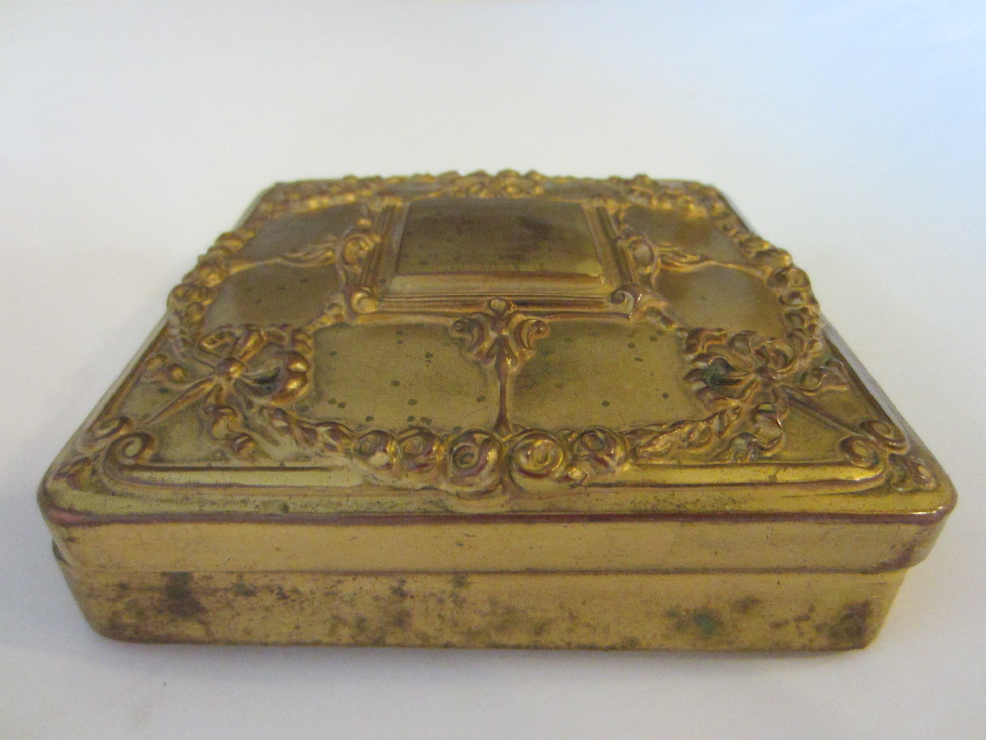 JB Rococo Style Ormolu Bronze Jewelry Box Red Velvet Lining - Designer Unique Finds 