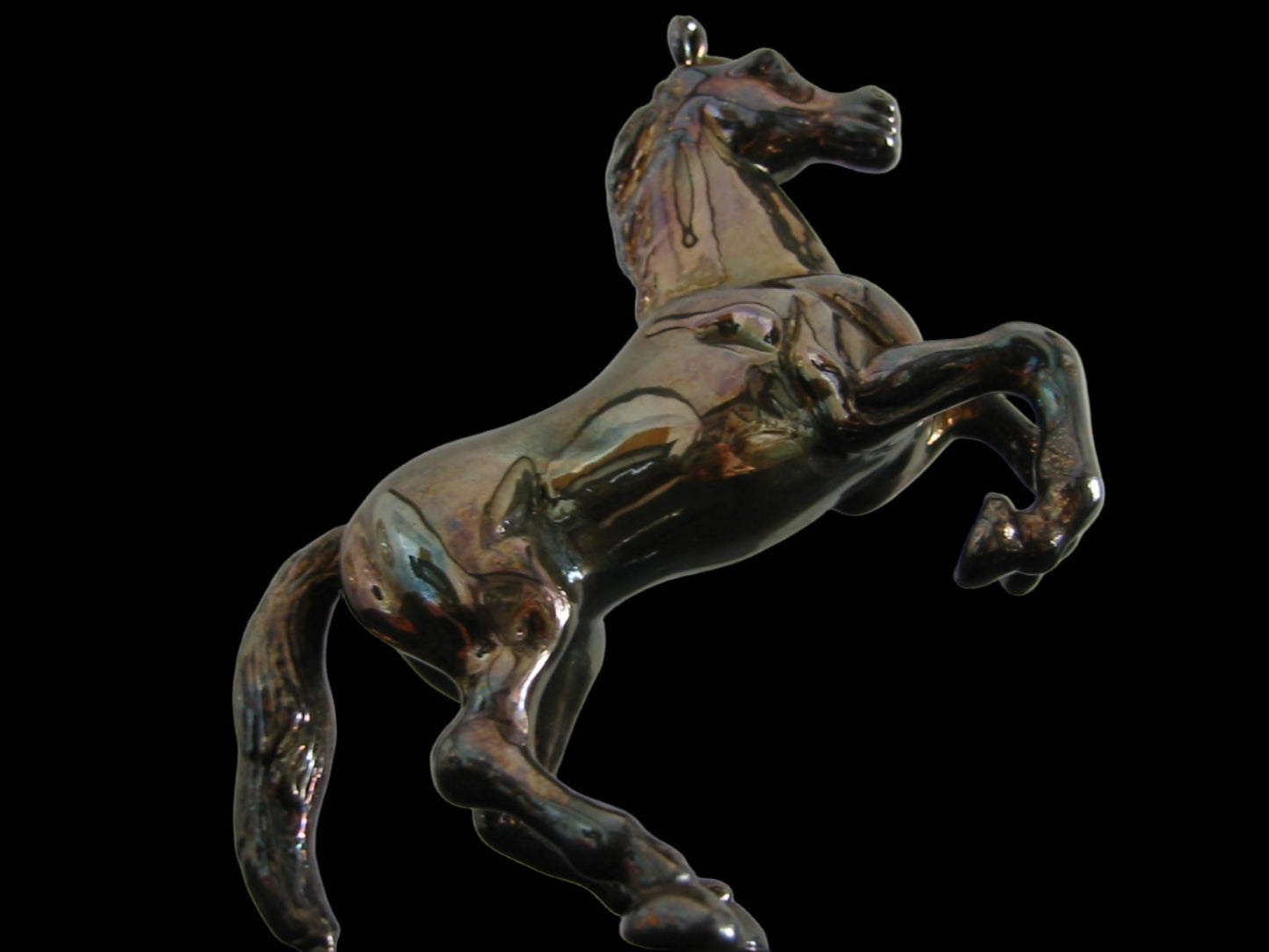 Chrome Horse Sculpture On Black Rectangle Stand