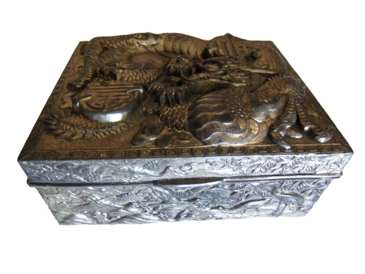 Japan Art Deco Humidor Box Dragon High Relief - Designer Unique Finds  - 3