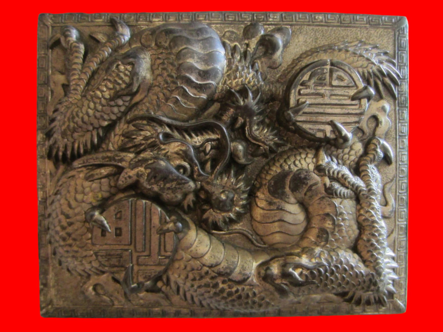 Art Deco Humidor Box Japan Phoenix Dragon High Relief Calligraphy - Designer Unique Finds 