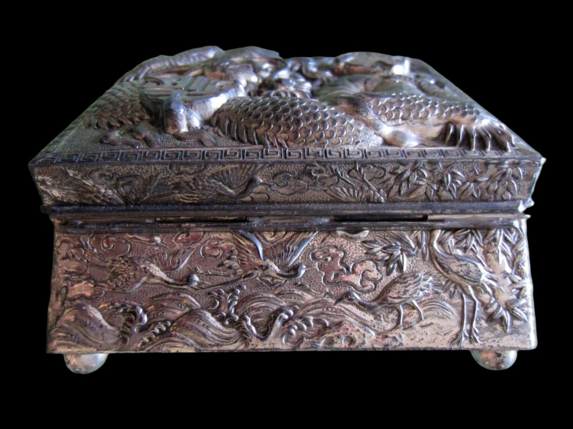 Japan Cased Art Deco Humidor Box Dragon High Relief - Designer Unique Finds 
 - 1