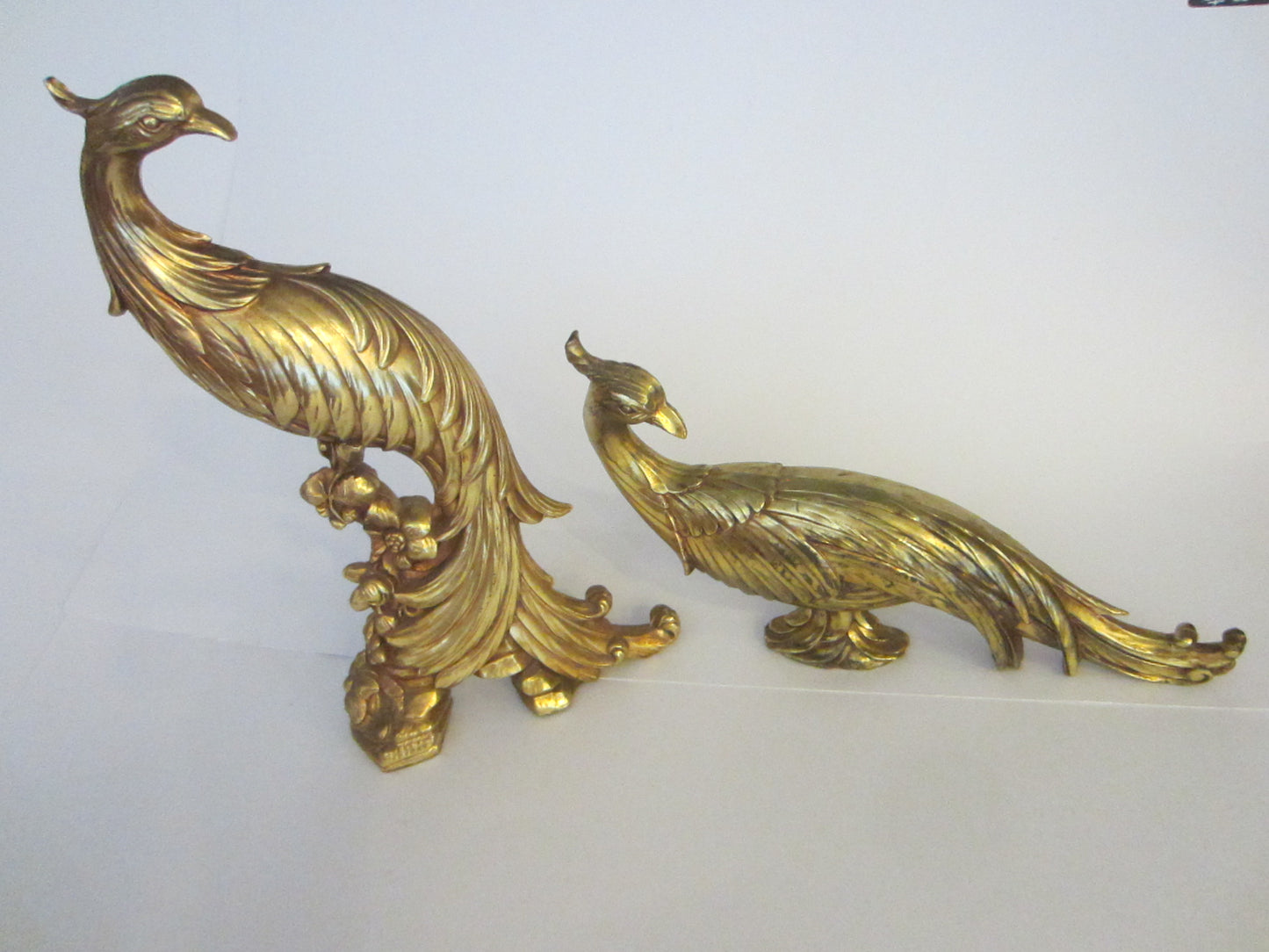 Golden Peacocks Syroco Style Mid Century Modern Statues - Designer Unique Finds 