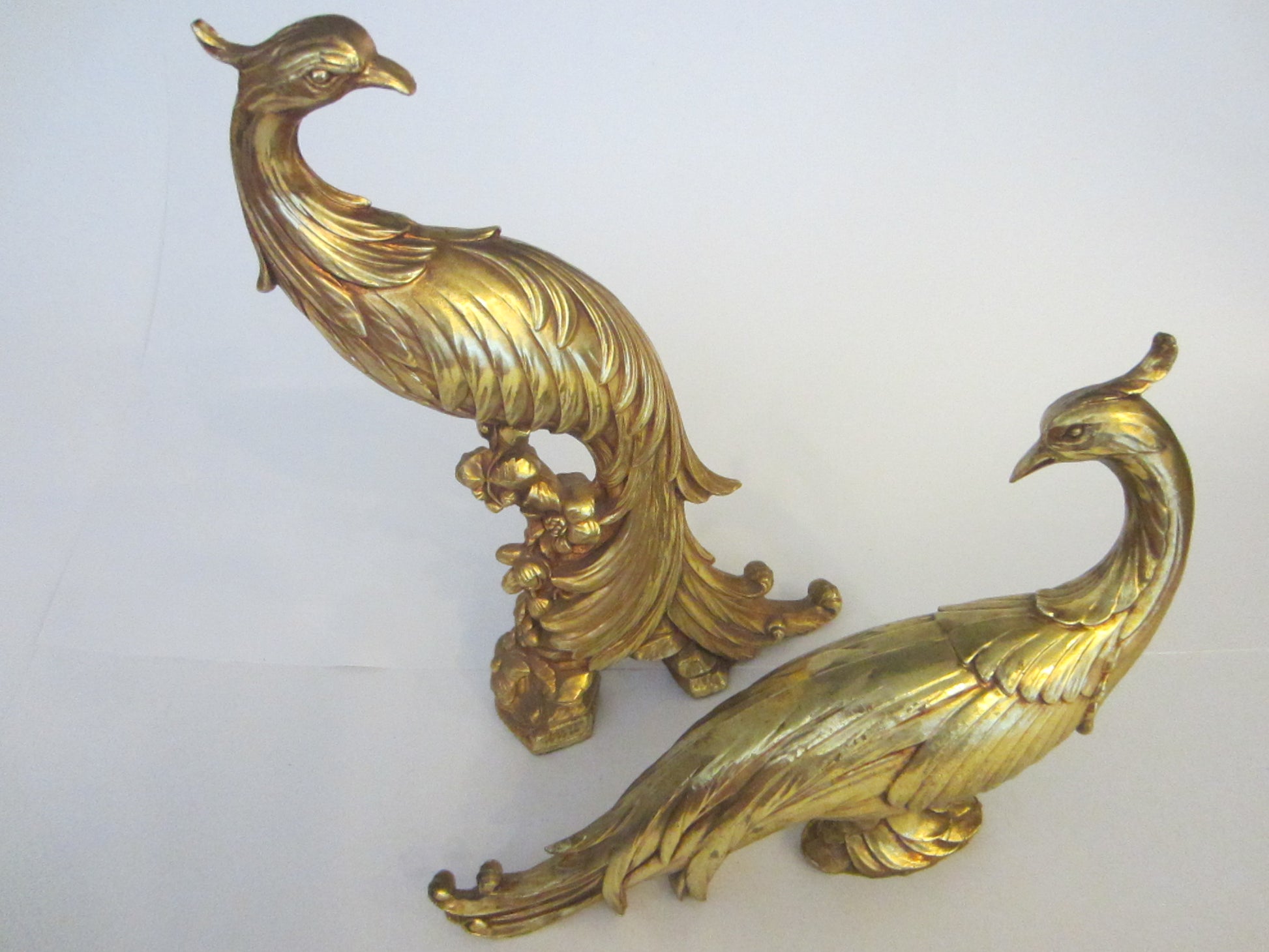 Golden Peacocks Syroco Style Mid Century Modern Statues - Designer Unique Finds 