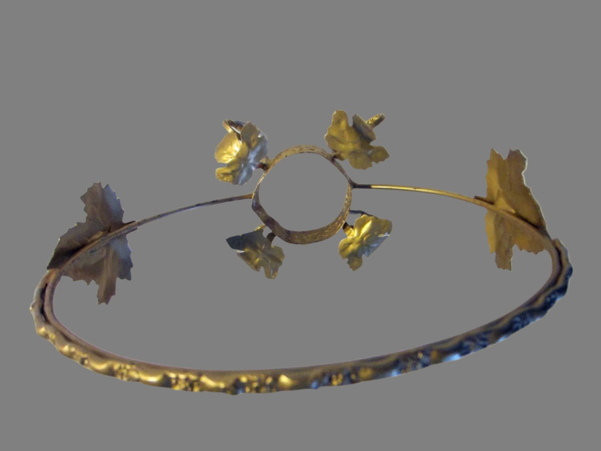 Bride Brass Basket Hold Grapevine Leaf Footed Scrolled Stand - Designer Unique Finds 
 - 4