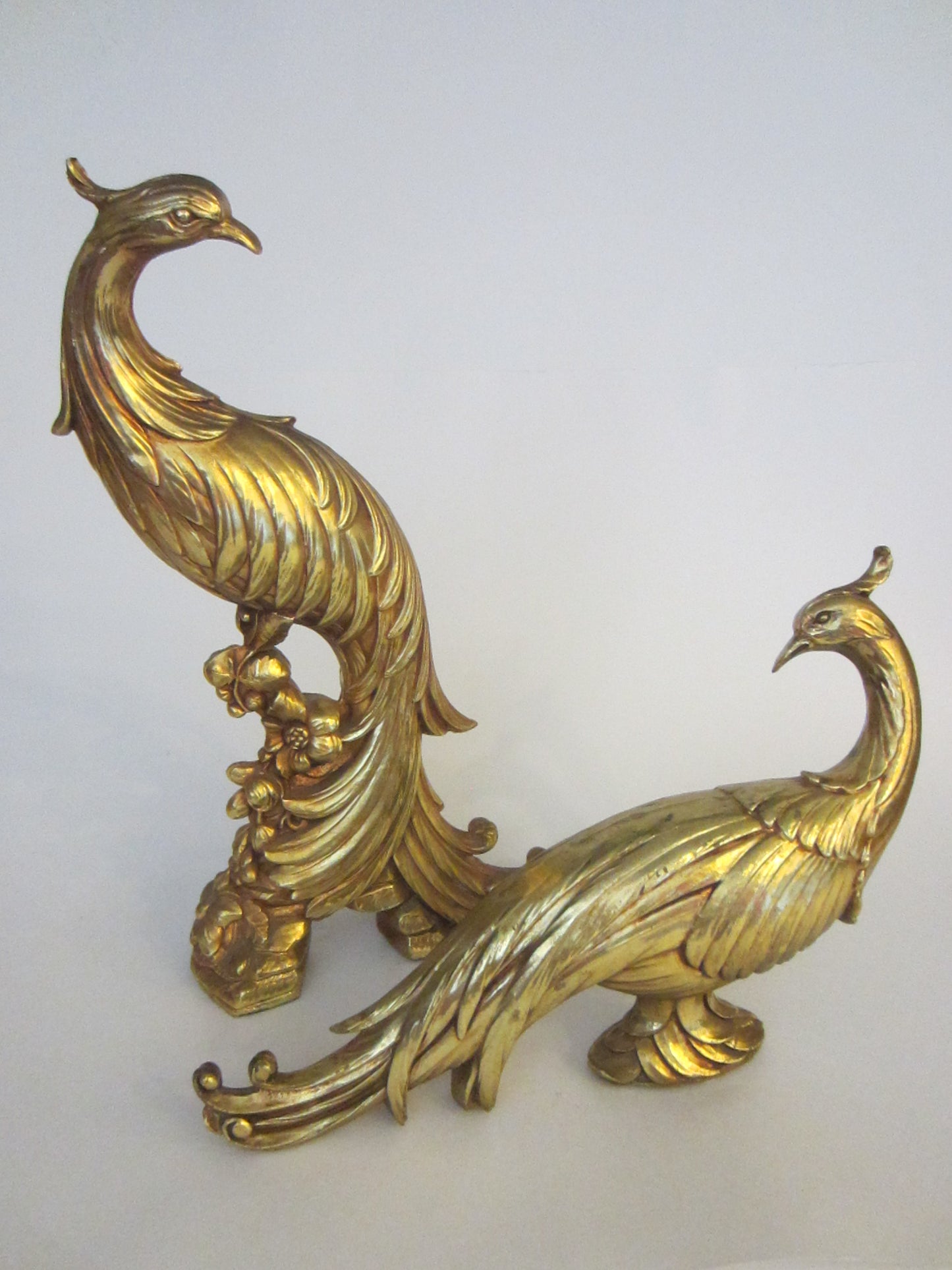 Golden Peacocks Syroco Style Mid Century Modern Statues - Designer Unique Finds 