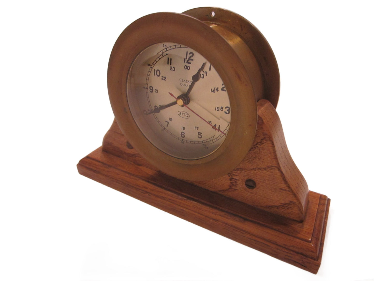 AITG Brass Quartz Ship Clock On Stand Mid Century Modern