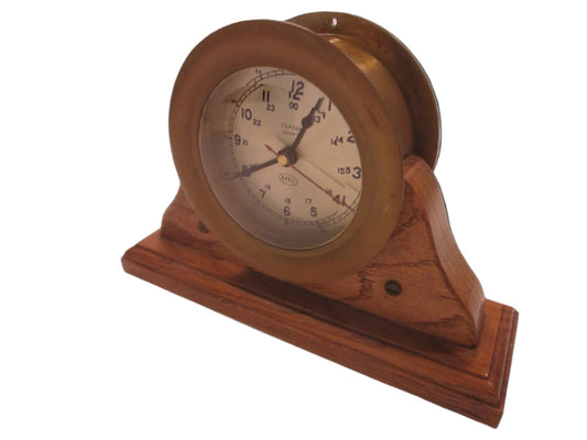 AITG Brass Quartz Ship Clock On Stand Mid Century Modern