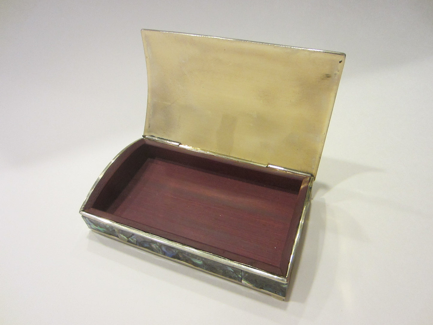 Mexico Alpaca Abalone Intarsia Silver Plated Humidor Hinged Box - Designer Unique Finds 