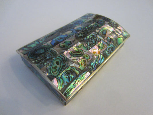 Mexico Alpaca Abalone Intarsia Silver Plated Humidor Hinged Box - Designer Unique Finds 