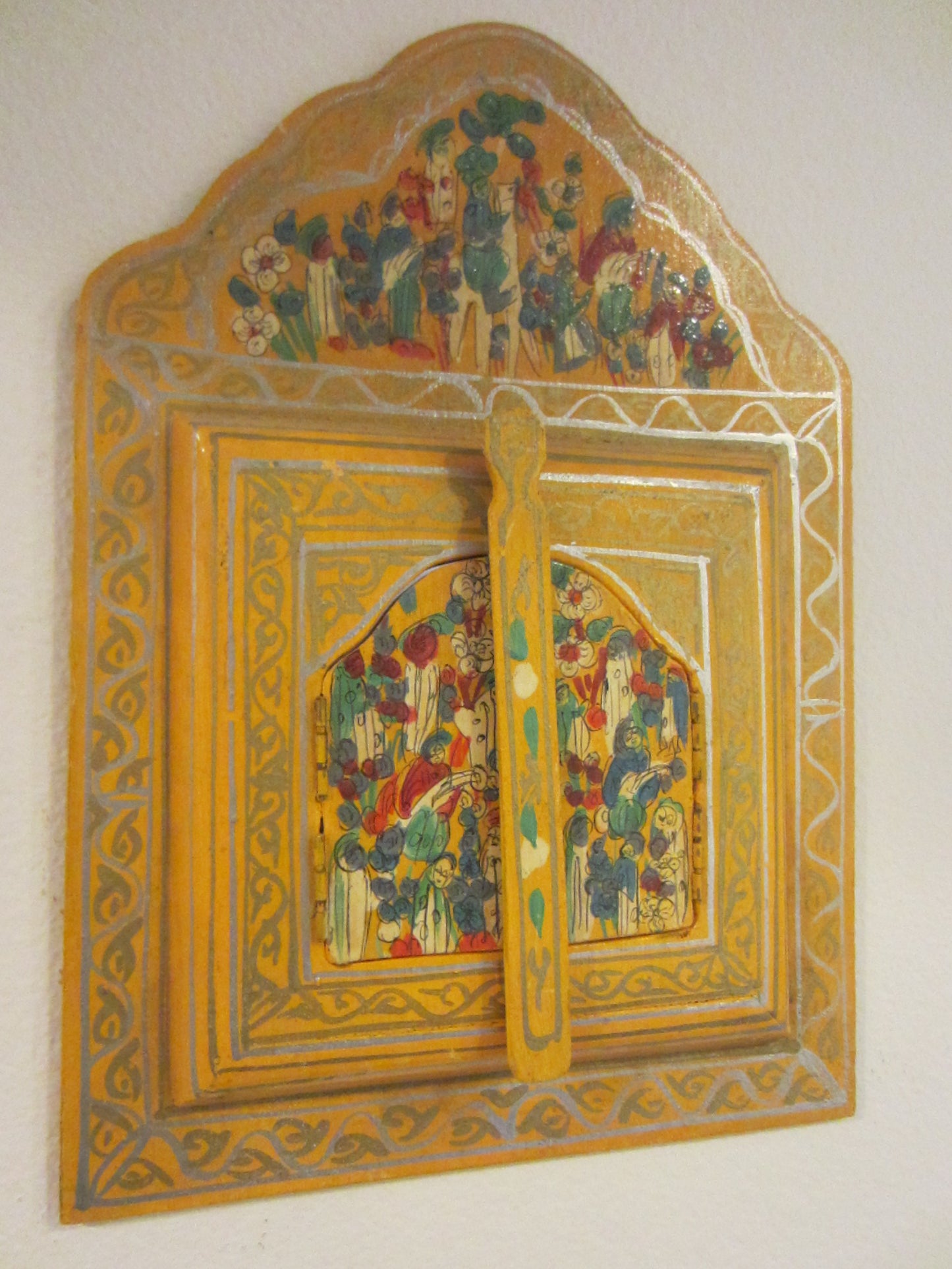 Folk Art Diptych Figurative Hidden Mirror Hand Painted Décor