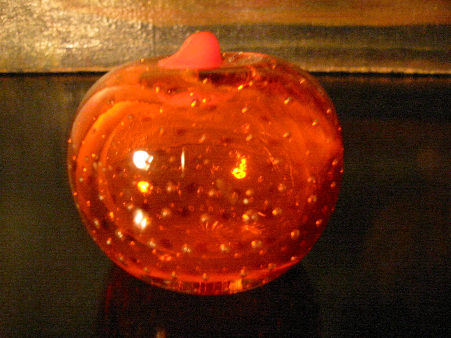 Orange Paperweight Bold Stem Controlled Bubbles Glass Art - Designer Unique Finds 