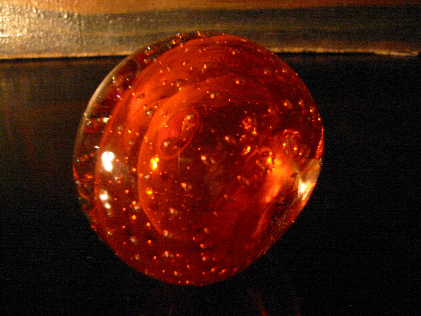 Orange Paperweight Bold Stem Controlled Bubbles Glass Art - Designer Unique Finds 