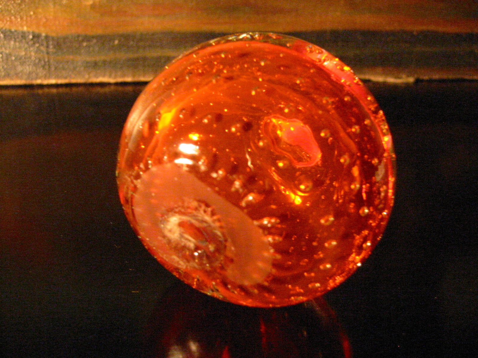 Orange Paperweight Bold Stem Controlled Bubbles Glass Art - Designer Unique Finds 