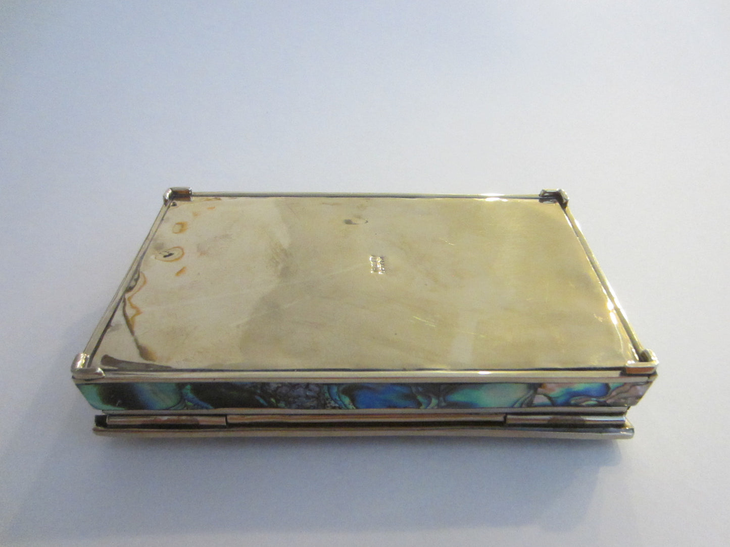 Mexico Alpaca Abalone Intarsia Silver Plated Humidor Hinged Box - Designer Unique Finds 