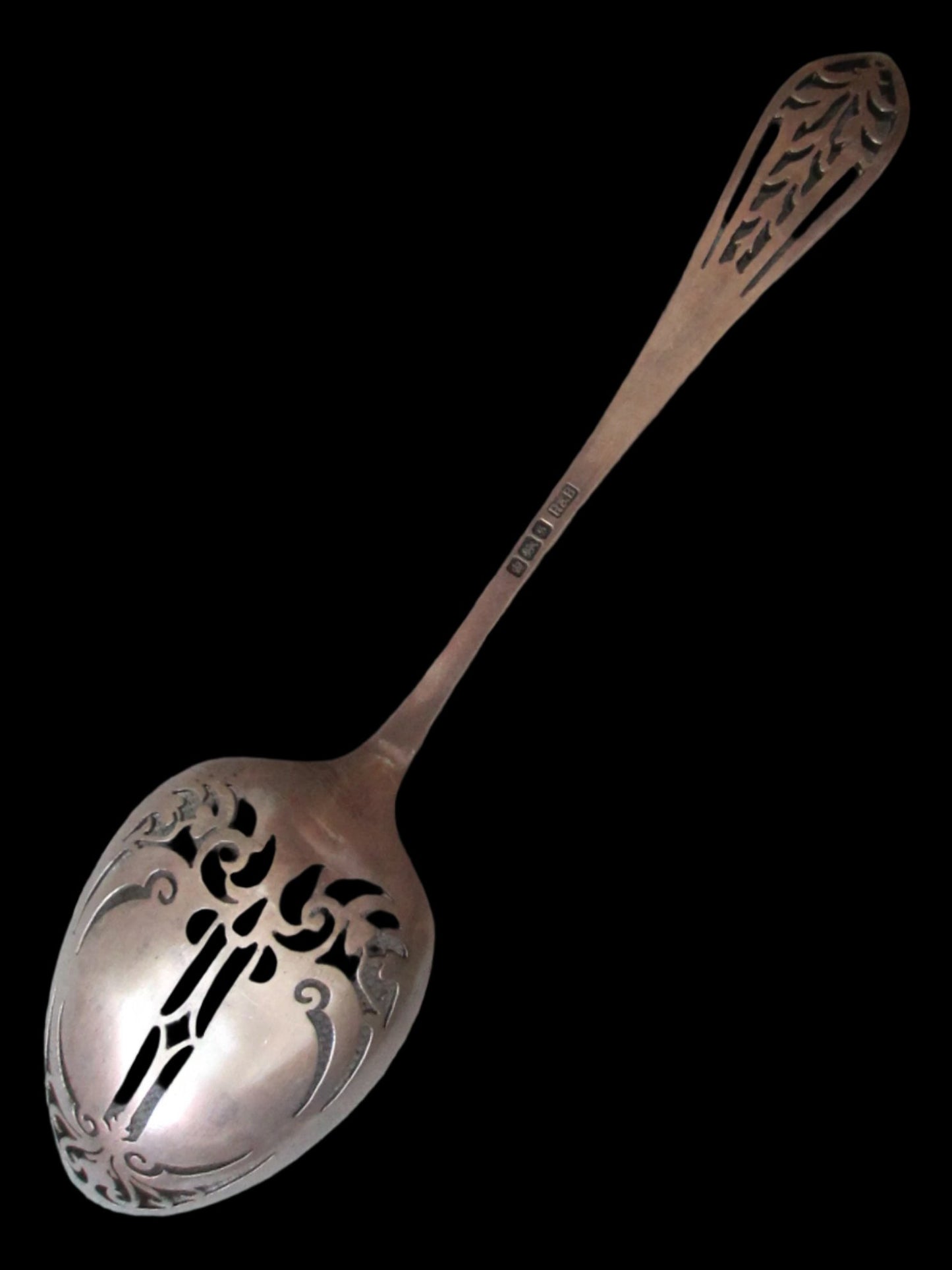 Reed Barton Antique Silver Serving Spoon Openwork Filigree Etched Hallmarks - Designer Unique Finds 
 - 7