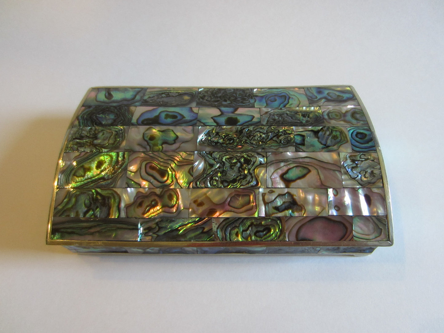 Mexico Alpaca Abalone Intarsia Silver Plated Humidor Hinged Box - Designer Unique Finds 