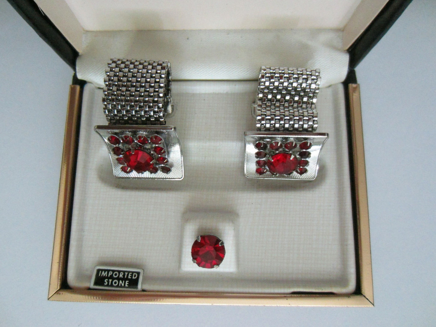 Mesh Ruby Imitation Cuff Link Set By Roger Seattle - Designer Unique Finds 
 - 3