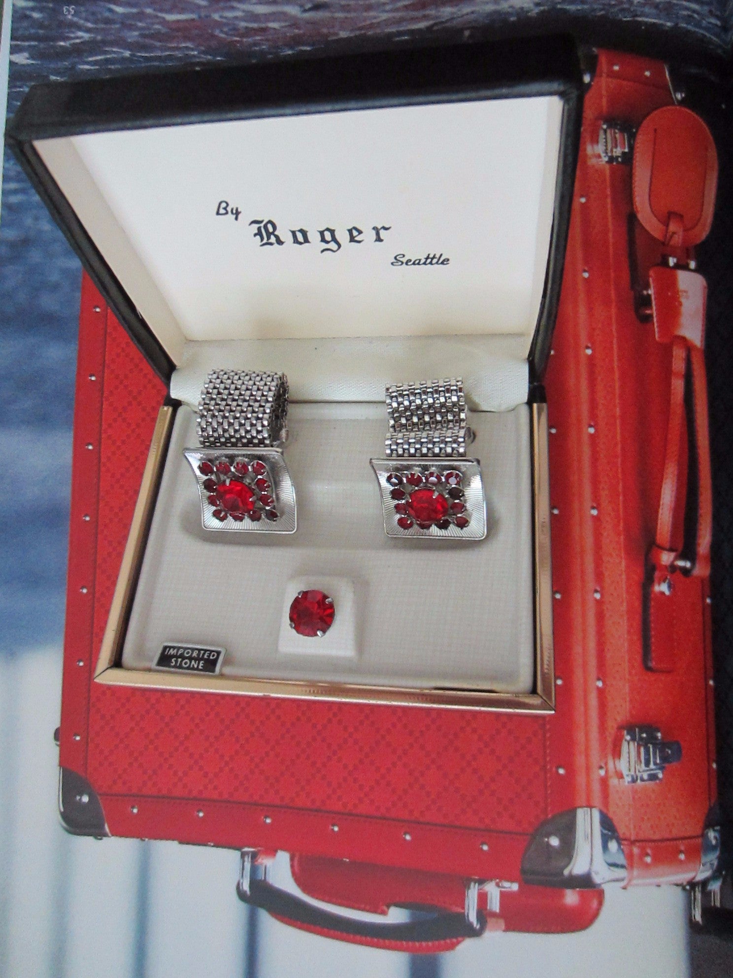 Mesh Ruby Imitation Cuff Link Set By Roger Seattle - Designer Unique Finds 
 - 4