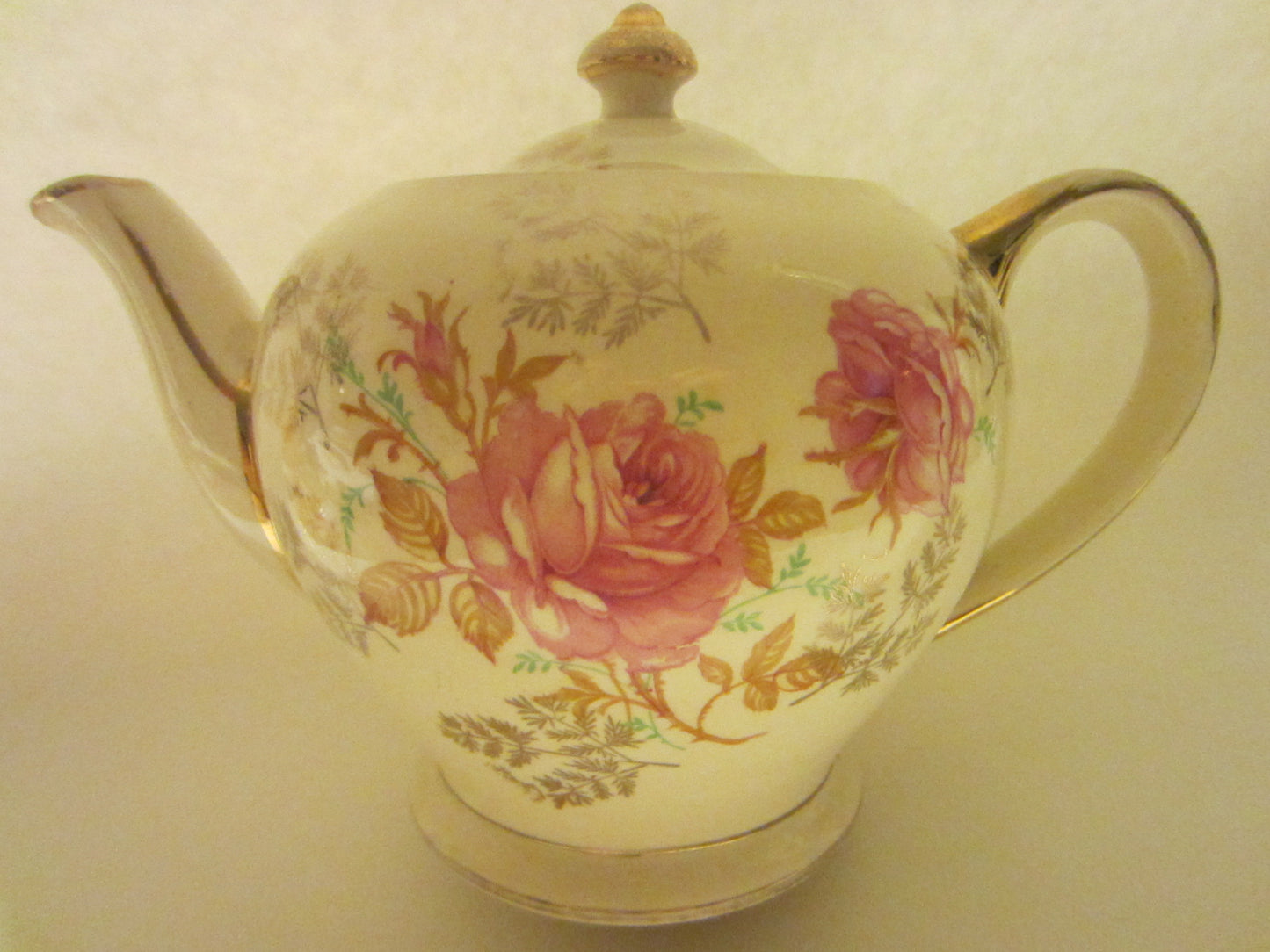 Sadler England Teapot Gilt Decorated Pink Flowers JE Initial - Designer Unique Finds 