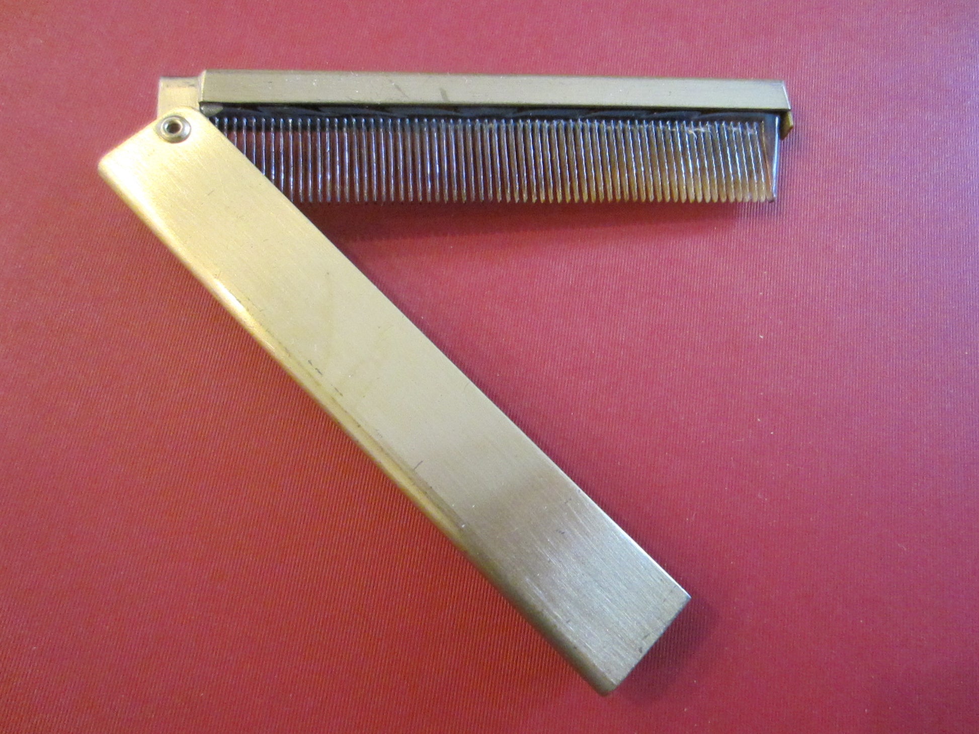 Mid Century Rhinestone Cabochons Brass Folding Hair Comb - Designer Unique Finds 