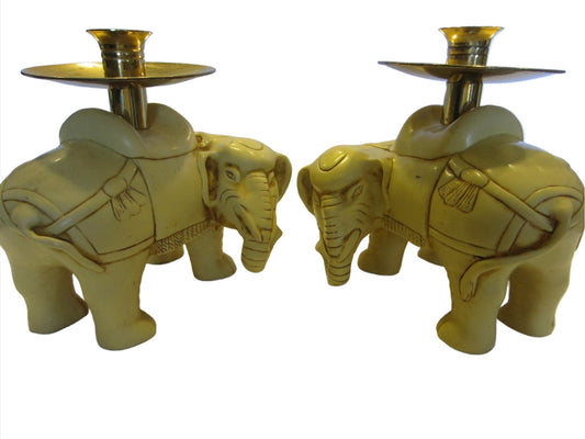 Art Deco Elephants Bearing Brass Candle Holders - Designer Unique Finds 
 - 3