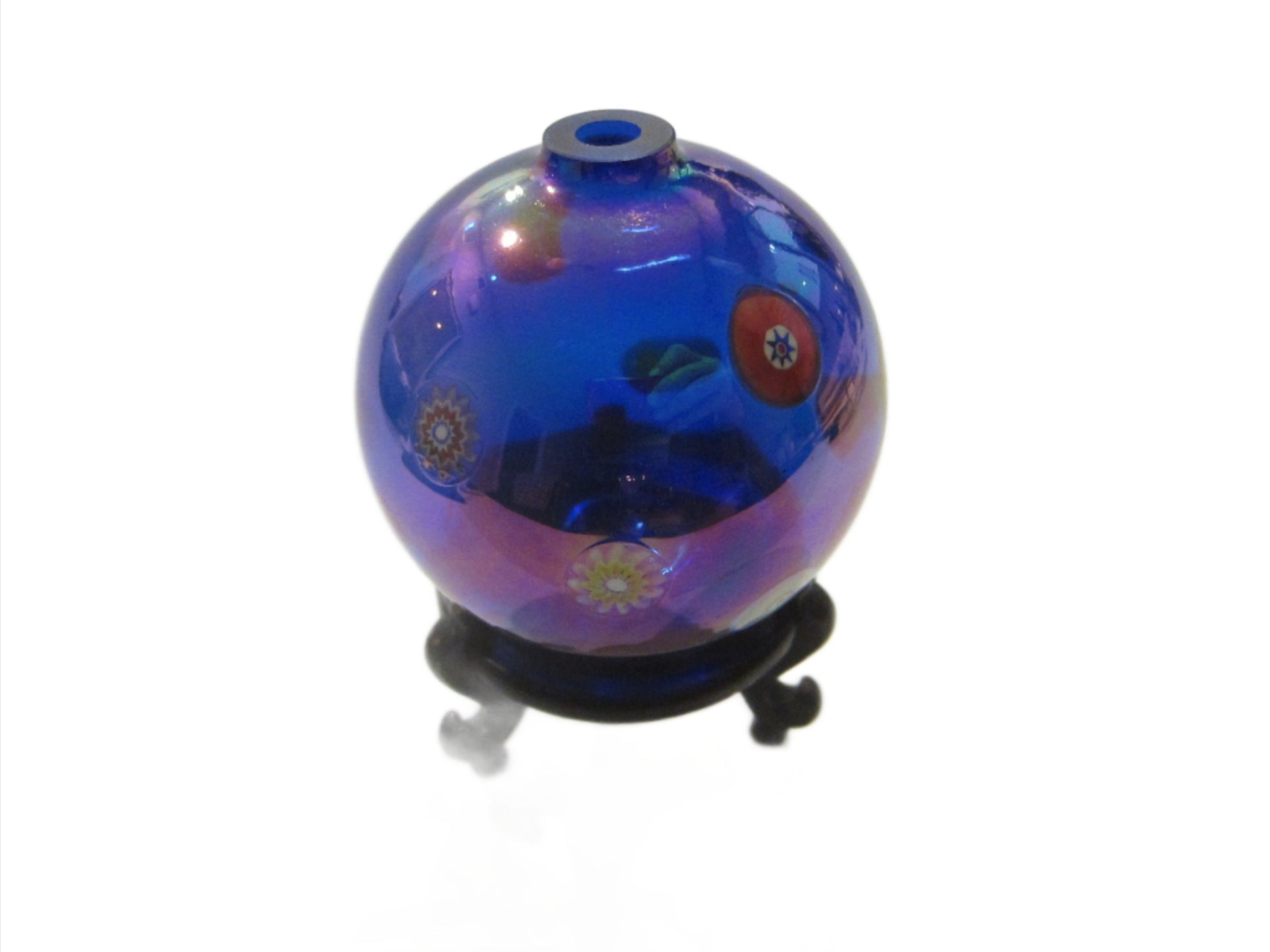 Venetian Blown Glass Royal Blue Millefiori Incense Holder