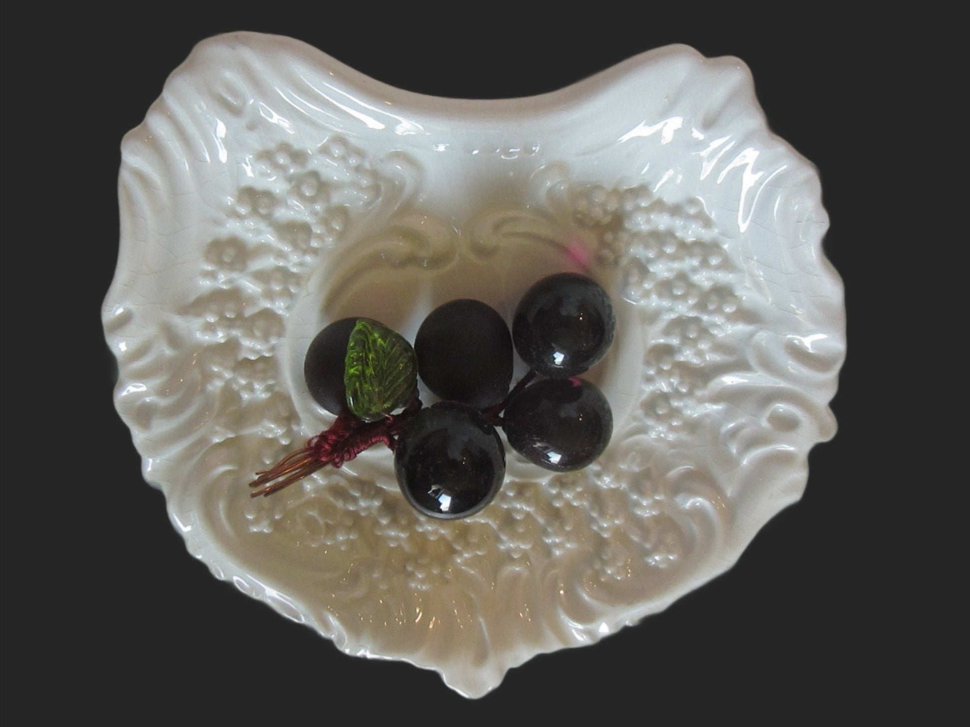 White Ceramic Vanity Tray Made In Italy Decorated Majolica Flowers - Designer Unique Finds 