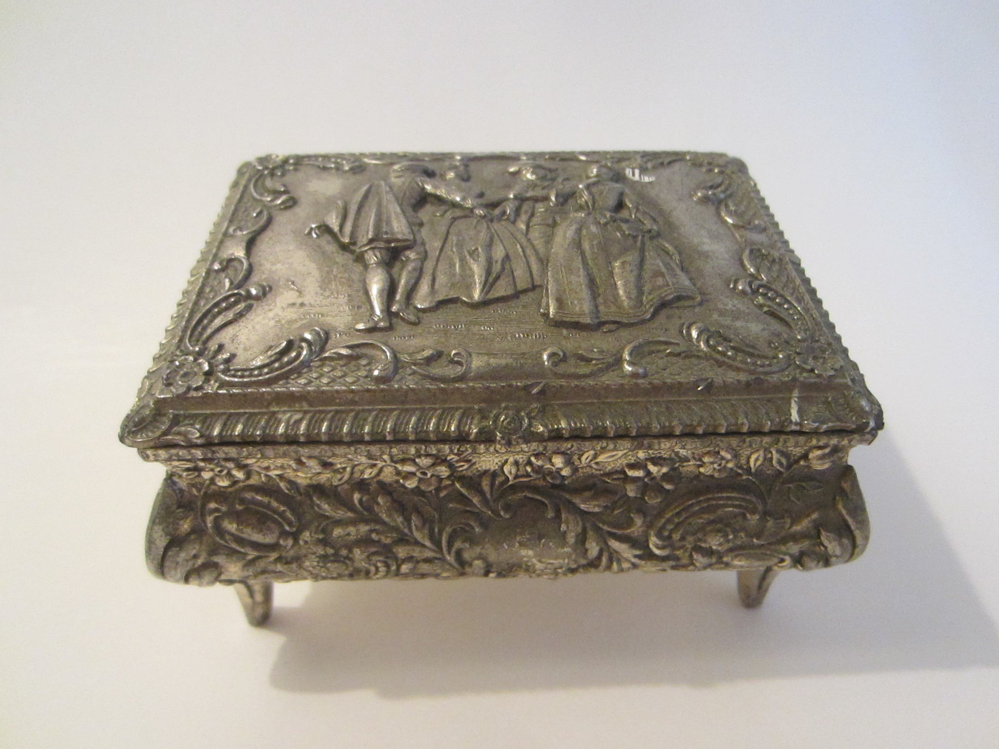 Victorian Style Silver Jewelry Box Figurative Floral Theme Japan - Designer Unique Finds 