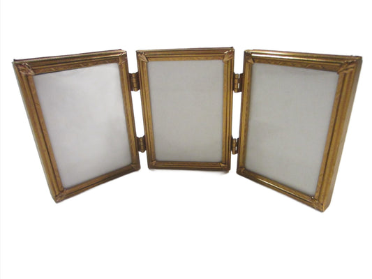 Trifold Ornamental Brass Vintage Picture Frames