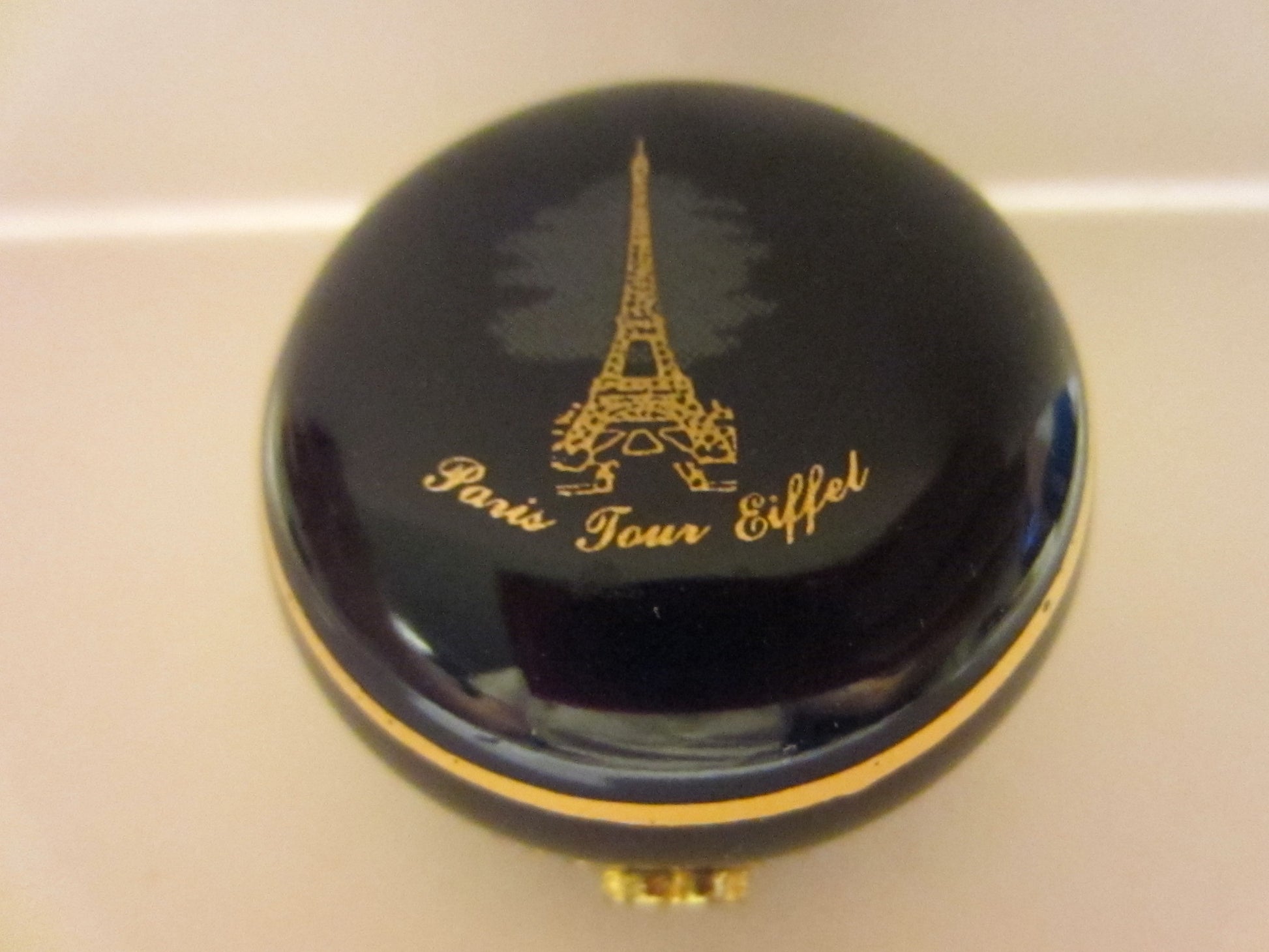 Eiffel Tower Gold Plated Cobalt Porcelain Trinket box Ormolu Frame - Designer Unique Finds 
