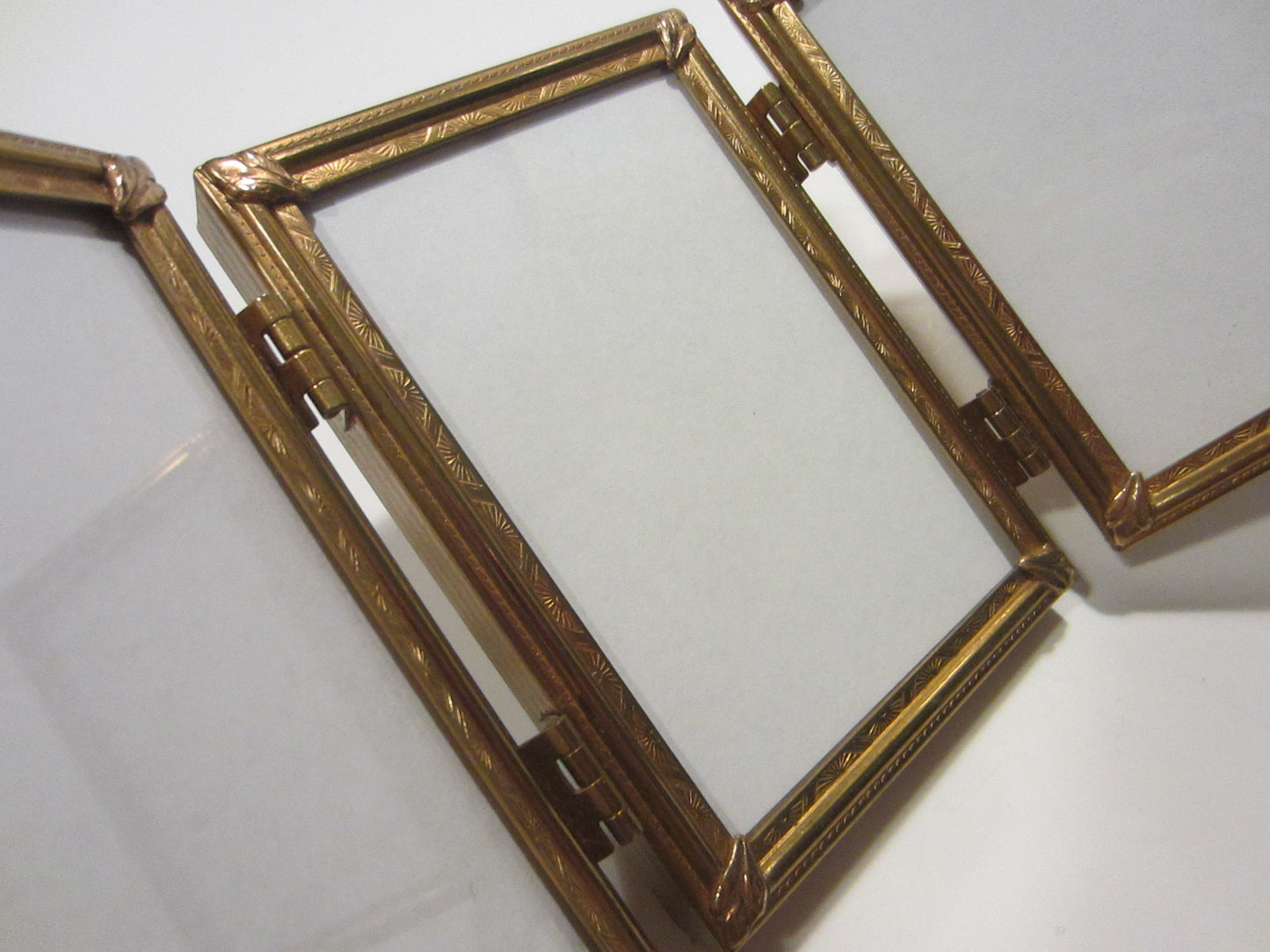 Trifold Ornamental Brass Vintage Picture Frames